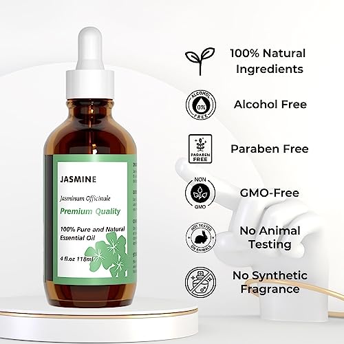 Jasmine Essential Oil For Diffuser, Pure And Natural Aromatherapy Oil For Hair & Skin Care, Body Massage, Diy Perfume 4 Fl. Oz #TOP2