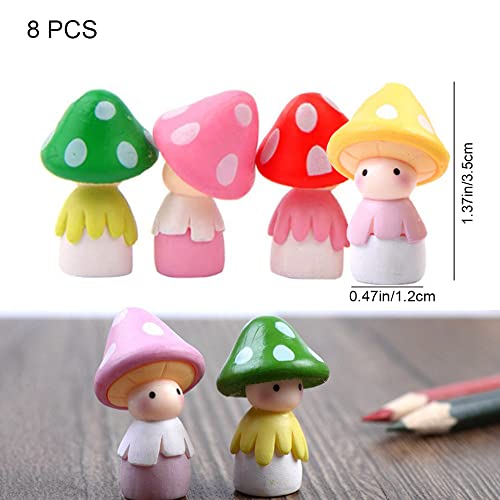 Dhinkyoung 8 Pcs Mushroom Dolls,Fairy Garden Ornaments Creative Cartoon Statues Resin Micro Mushroom Figurines For Dollhouse Garden Decor Diy Accessories #TOP1