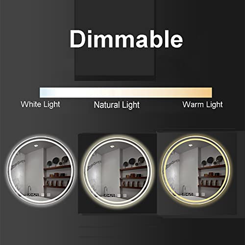 Miroir salle de bain rond LED tactile variable 80cm avec horloge