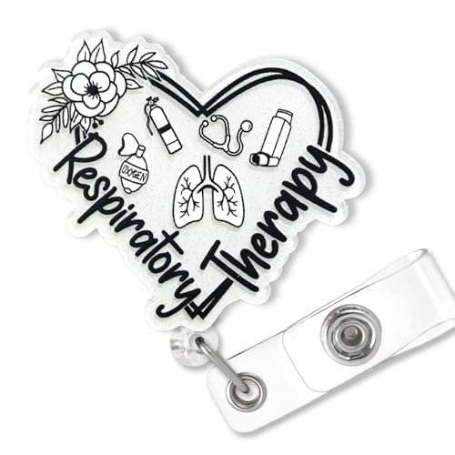 Cute Respiratory Therapy Badge Reel Retractable, RT RRT CRT Acrylic Badge Reel for Work, Funny Respiratory Therapist Gift, Pulmonary Nurse Badge Clip, Pulmonologist Badge ID Holder with Alligator Clip