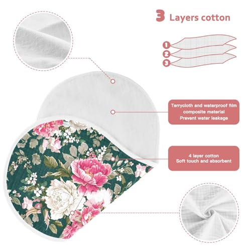 J JOYSAY Blossom Floral Green Baby Burp Cloths for Boys Girls Large 22''x11'' Cotton 4 Layer Spit Up Burp Rags for Drool one sizex43
