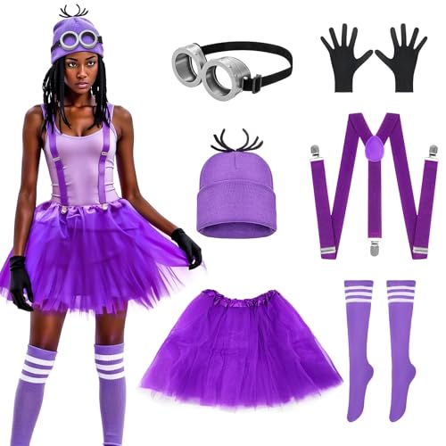 Mazholoths 6 Pcs Purple Halloween Costume for Adult Women - Halloween Costumes Accesories Accessories Set Purple and Yellow Cosplay