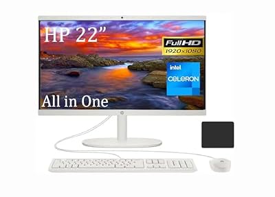 HP 22" All-in-One Desktop, FHD, Intel Celeron J4025, 16GB RAM, 512GB PCIe SSD, HDMI, RJ-45, Wired Keyboard&Mouse, WiFi, Webcam, Windows 11 Home in S Mode, with Mousepad, White