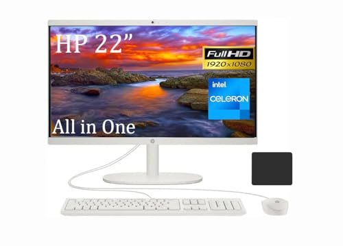 HP 22" FHD All-in-One Desktop Computer, Intel Celeron J4025, 16GB RAM,1TB PCIe SSD, HDMI, RJ-45, Wired Keyboard&Mouse, WiFi, Webcam, Windows 11 Home in S Mode, with Mousepad, White
