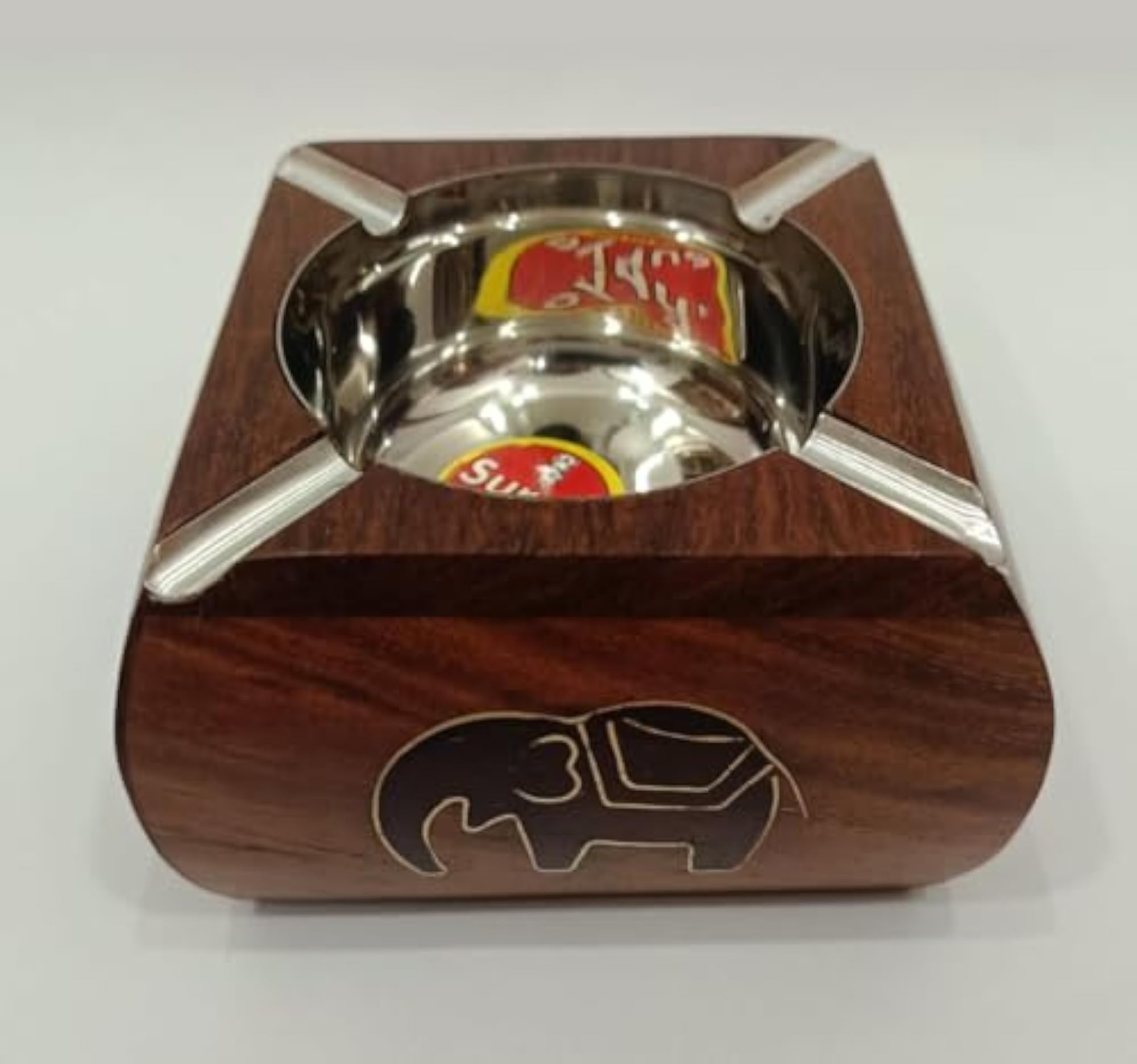 Handcrafted Wooden Ashtray with Drawer for Cigarettes