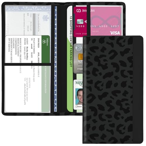 Kakurookie Car Registration and Insurance Holder, with Magnetic Closure for License, Cards and Documents, All Vehicle Needs and Car Accessories (Leopard-Black)