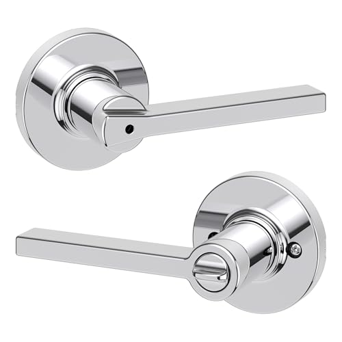 Kwikset Casey Interior Privacy Round Door Handle with Lock, Door Lever for Bathroom and Bedroom, Polished Chrome Reversible Keyless Turn Lock