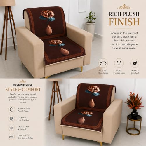 Image of Homerz Premium 'Luxe Series' Holland Velvet Sofa Cover | Smooth Finish | Anti-Skid Fleece Backing | Soft Touch Couch Protector for Living Room (Vase, 1 Seater, Seat Cover with Backrest)