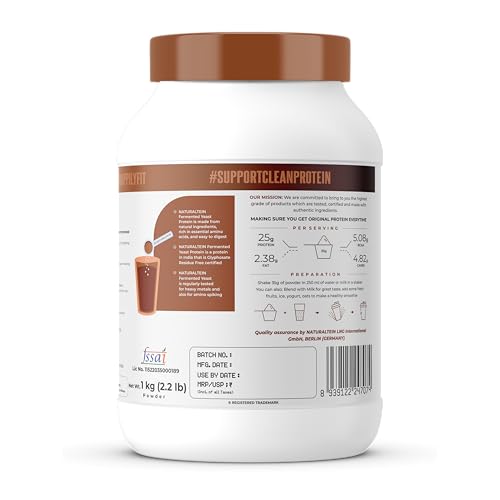 Image of Naturaltein YES Protein 1kg | Fermented Yeast Vegan Protein Powder | Chocolate Flavour | 25g Protein & 5.08g BCAA Per Serving | No Added Sugar | Naturally Sweetened | Digestive Enzymes | Heavy Metal Tested | 28 Servings