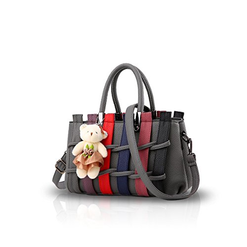 Sac fourre-tout en PU gris foncé pour femmes, grand sac à provisions à longues poignées