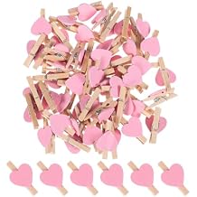 Kisangel Pink Love Clips 50Pcs Small Wooden Photo Holders Heart-Shaped Mini Clothespins for DIY Crafts Cards Paintings Wedding Valentines Day Decor
