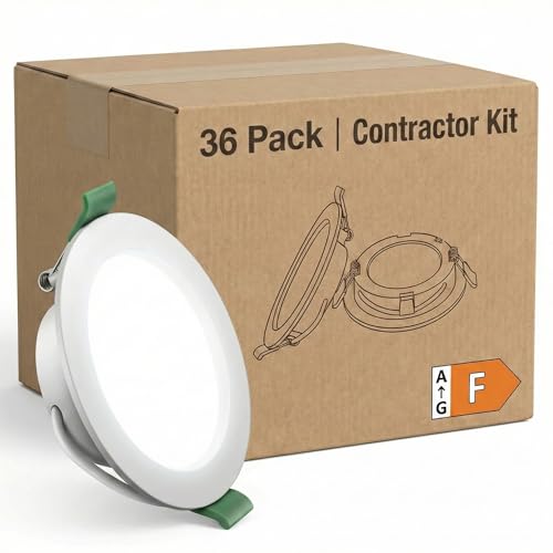 Pack 36 Focos LED Empotrables Techo (Ojos de Buey)   4W Equivalente a 35W, 6000K Blanco Frío   Downlight Redondo Extraplano 28mm, Corte Ø 75 80mm, 339lm Sin Parpadeo Luz Blanca para Cocina y Pasillo