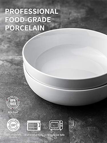 Lauchuh 3.2 Quarts Porcelain Serving Bowl Set 11" Salad Bowl Set Pasta Bowls 2 Pack, Large Ceramic Bowl Set White For Entertaining, Party #TOP1