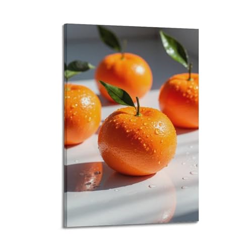 Poster mural artistique de qualité supérieure avec quatre oranges et feuilles 60x90 cm