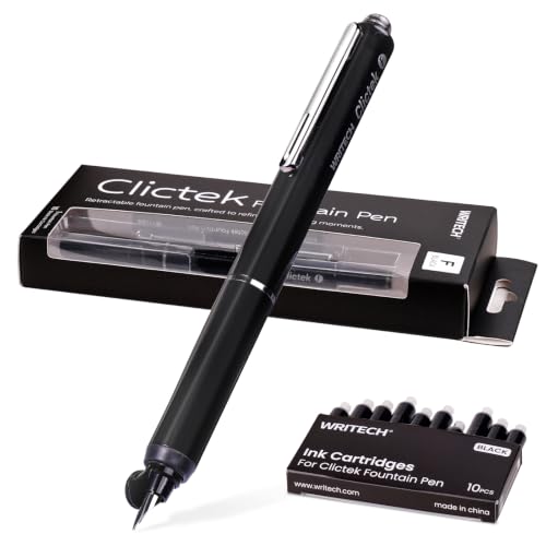 WRITECH Clictek Retractable Fountain Pen: Fine Point Black Ink Cartridges