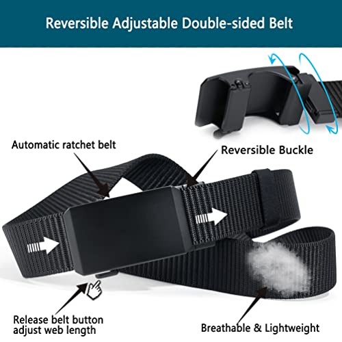 LionVII Ratchet Belts for Men - 2 Colors in 1 Double-sided 1 3/8" Nylon Strap- Adjustable Trim to Fit 27-49" Waist3