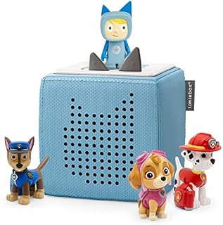 tonies Toniebox Paw Patrol Bundle Incl. 1 Creative and 3 Characters: Chase, Skye, and Marshall, Kids Gifts, Screen-Free Kids Music Player, Early Development & Activity Toys, Light Blue