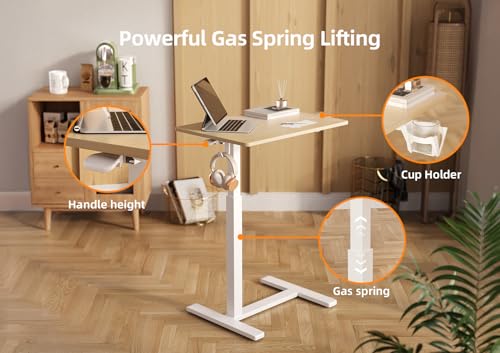 Image of Claiks Mobile Rolling Desk Small Portable Laptop Cart Bedside, 28 inch Oak