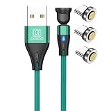 DAIAD USB充電ケーブル Type-C マグネット式 7PIN 2m データ転送対応 回転構造 LED付き ナイロン編組 端子3個セット (グリーン)