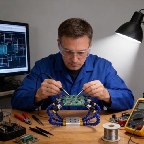 Image of Serplex Soldering Helping Hands Station with Weighted Metal Base Flexible Arms Alligator Clips, Solder Helping Hand Soldering Stand with Clamp for Electronics Repair PCB Work DIY Crafting