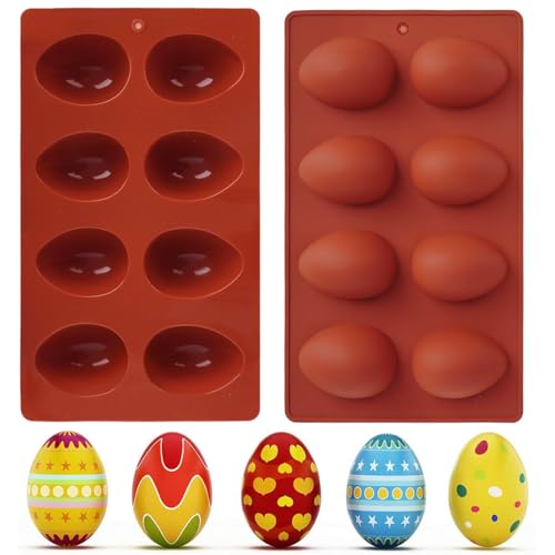 YXHZVON 2 Piezas Moldes para Huevos de Pascua, 8 Molde Para Hornear Huevos, Moldes de Chocolate con Forma de Medio Huevo para Decoración de Pascua, Dulces, Chocolate (Rojo)