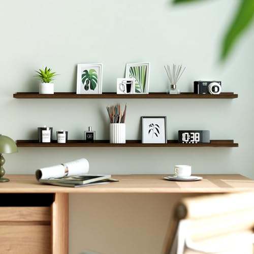 Image of Walnut Floating Shelves for Wall Decor, 48 in Shelf with Lip, 2 Set