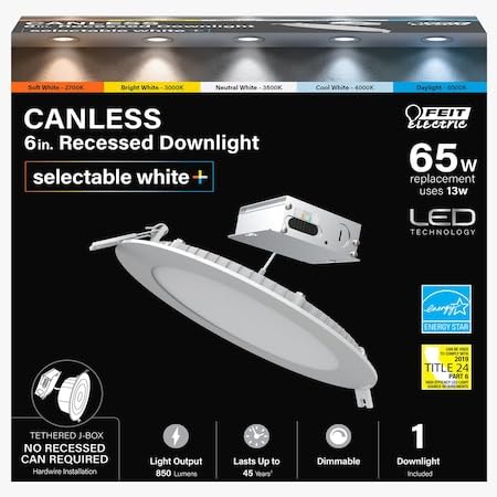 Feit Electric White 6 in. W LED Canless Recessed Downlight 13 W