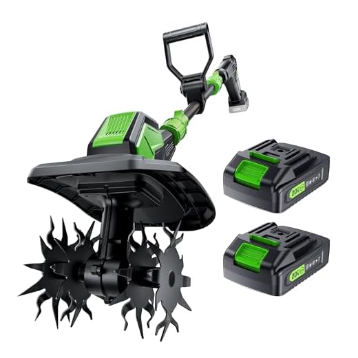 20V Cordless Tiller for Gardening, Electric Garden Tiller with 2 * 2.0Ah Batteries, 9" Width, 6.6" Depth, Lightweight 360RPM, 48 Steel Tines Mini Rototiller for Weeding, Gardening & Soil Cultivation