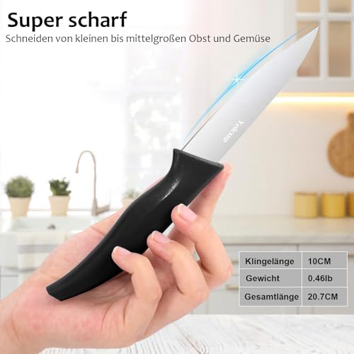 Gemüsemesser Obstmesser Set 4 Stück Schälmesser Klingenlänge 10CM Küchenmesser mit Scharfer und Präziser Rostfreier Edelstahl Klinge Messer zum Schneiden von Obst und Gemüse (Schwarz)
