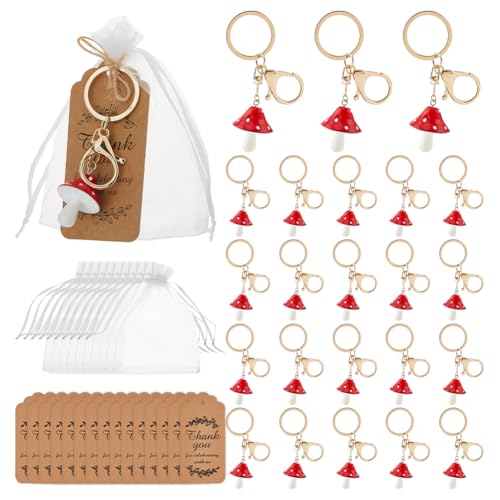 Porte-clés champignon vrac 24 pièces en résine et alliage pour pochette cadeau fête
