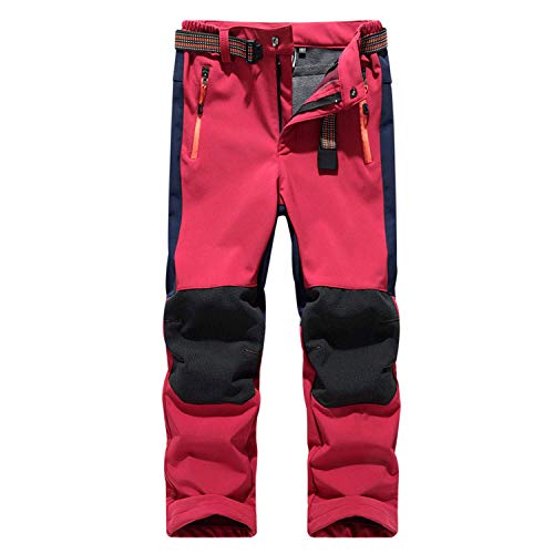 LANBAOSI Kids Boys Girls Waterproof Outdoor Hiking Pants Warm Fleece Lined Red