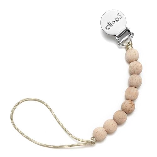 Ali+Oli Clip de silicona para chupete para bebé (madera gris) 100% de grado alimenticio sin BPA para recién nacido, clip para bebé niño o niña