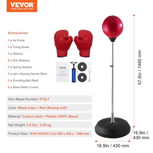 VEVOR Punching Bag, Reflex Boxing Bag for Kids & Adults, Height Adjustable Free Standing Strike Bag Set with Boxing Gloves & Stand, Workout Speed Bag for Home Gym Training, Stress Relief & Fitness - Image 7