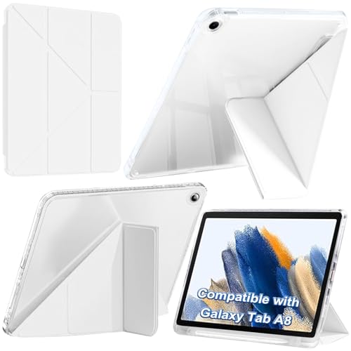 A-BEAUTY Case Compatible with Samsung Galaxy Tab A8 10.5 Inch (SM-X200/X205/X207) with S Pen Holder, Shockproof Clear Cover, 6-in-1 Y-Shaped Trifold Stand, White