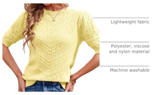 Image of Womens Puff Short Sleeve Sweater Summer Crew Neck Ribbed Knit Pullover Tops