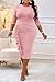 Runwind Plus Size Dress Wedding Guest Dresses for Women 3/4 Sleeve Church Wear to Work Bodycon Ruffle Pencil Dress Pink 4X