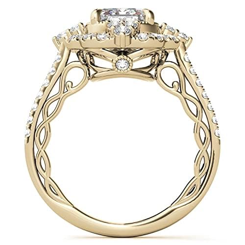 2-4 CT Emerald Cut Unique Halo Moissanite Ring Diamond Engagement Rings for Woman Wedding Bridal Set Vintage Antique Anniversary Promise Gift for Her3