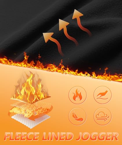 ZITY Mens Fleece Joggers Warm Winter Sweatpants with Zipper Pockets Black - image 4