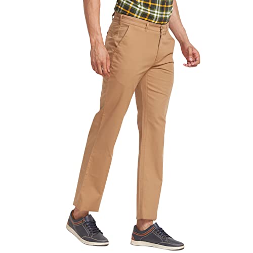 Image of Colorplus Men's Cotton Blend Solid Piece Dyed Pattern Tailored Fit Flat Front Casual Trouser