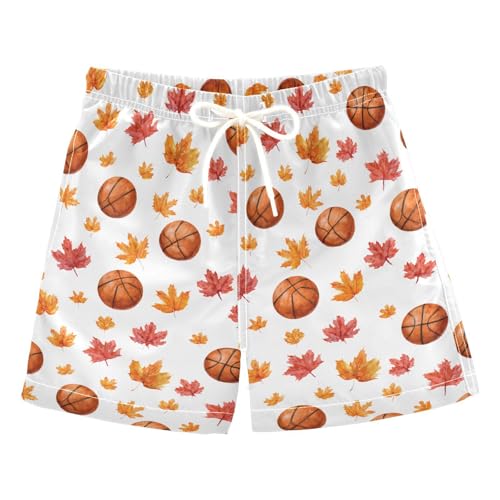 Boys Swim Trunks Quick Dry UPF 50+ Beach Board Shorts Kids Bathing Suits Swimsuit 2T Basketball Maple Leaf