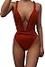 Kisscy Womens Deep V Neck High-Waist One Piece Monokini Swimsuit Swimwear Red