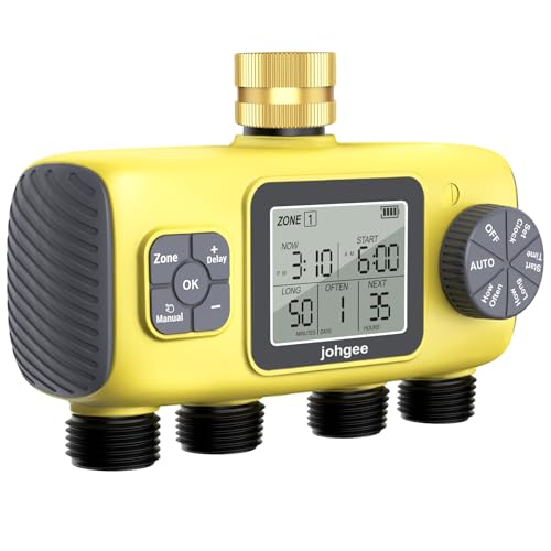 Johgee Centralina Irrigazione 4 vie, con Ingresso in Ottone, 4 Vie Timer Irrigazione Automatica Digitale Ritardo per...