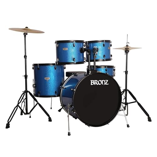 Image of ARCTIC COSMOS 5 Piece Complete Acoustic Drum Kit /Drumset with drumsticks, Cymbals and throne - With Hardware. Best Sounding shells, most durable build. (Blue)
