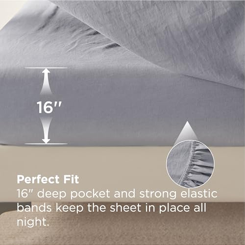 Bedsure Linen Sheets - King Size Sheets, Blend from Linen Cotton Bedsheets, Breathable Cotton Bedsheets, Gifts for All Seasons, 4 Pieces, Light Grey