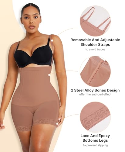 Image of SHAPELLX Faja Colombianas Side Zipper Tummy Control Postpartum Shapewear | Butt Lift Body Shaper, 3-Layer Firm Compression, Side Zipper Easy Wear, Open Crotch, Adjustable Straps, Daily & Postpartum