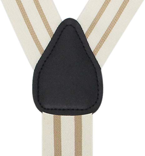 Y Back Button 1.4" Suspenders For Men With Stylish Leather Button Ends Durable Long Lasting Stretch Ultimate Fashion (Cream) #TOP1