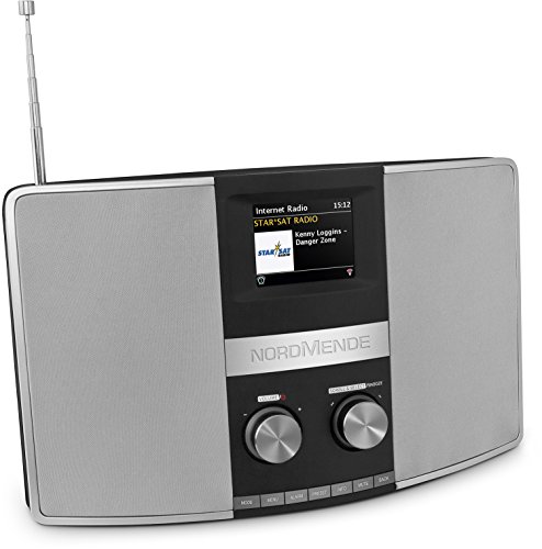 Nordmende Transita 400 - Internetradio (DAB+, UKW, Stereo-Radio, W-LAN, Spotify Connect, Bluetooth-Audiostreaming, NFC, Farbdisplay, Wecker, Kopfhöreranschluss, 2 x 10 Watt, AUX-In) schwarz/silber