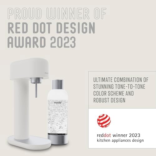 Mysoda Ruby 2 Sparkling Water Maker - Silent Carbonated Water Machine Made of Robust Long-Lasting Aluminium & 1L Water Bottle - Without CO2 Cylinder - Colour White