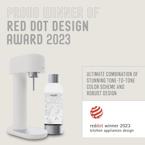 Mysoda Ruby 2 Sparkling Water Maker - Silent Carbonated Water Machine Made of Robust Long-Lasting Aluminium & 1L Water Bottle - Without CO2 Cylinder - Colour White