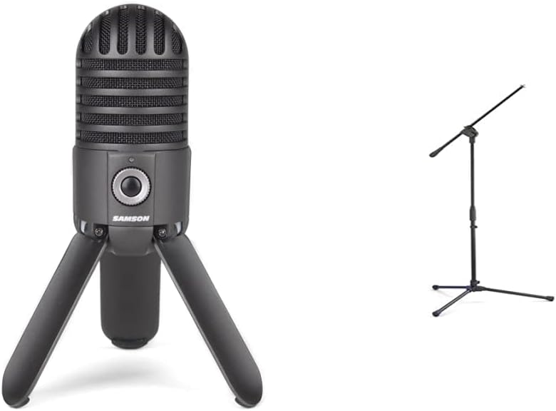 Samson Meteor Mic USB Studio Microphone (Titanium Black) and Samson Microphone Stand, Black (SAMK10)